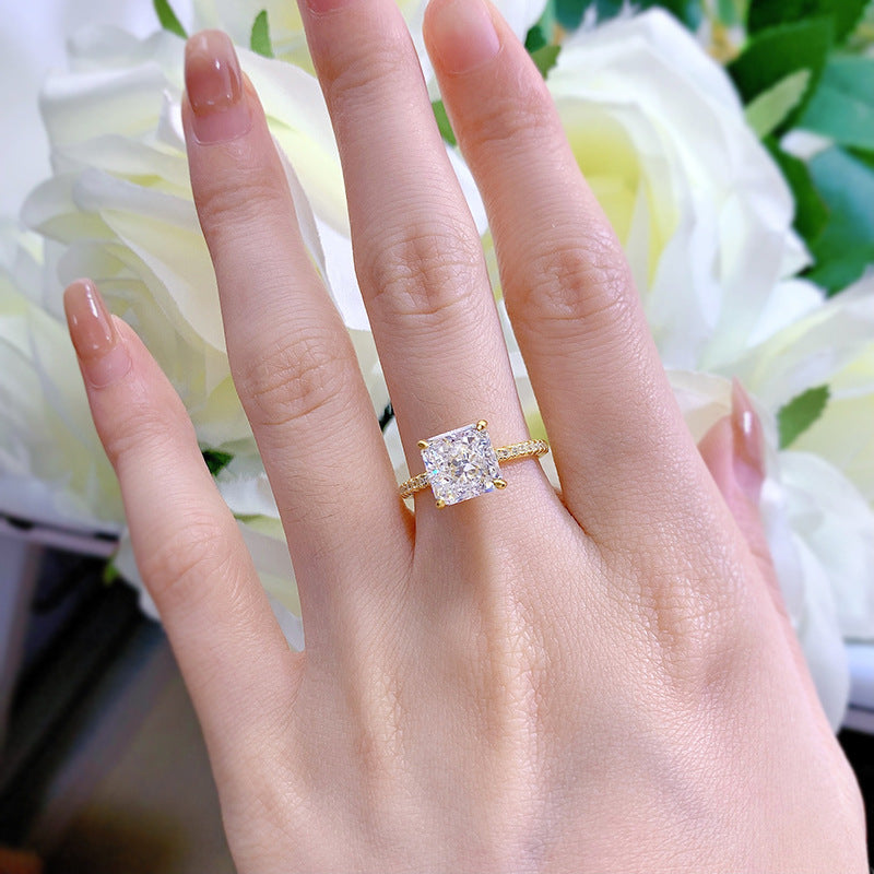 Crushed Ice Princess-Cut Sparkle Ring. Hidden Halo Silver 925 Ring