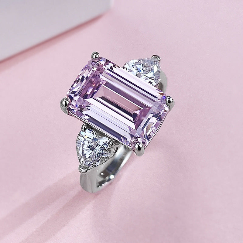 Pink Diamond 4 Carat Emerald Cut Three-Stone Ring
