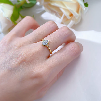 Bezel Set Pear Solitaire Ring. Silver Ring