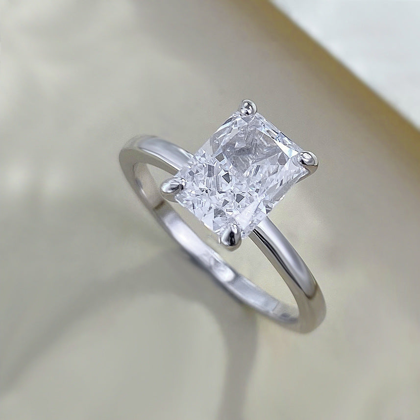 Silver 925 Crushed Ice Radiant Cut Solitaire Ring