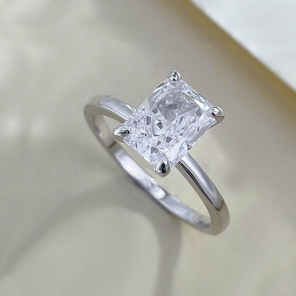 Silver 925 Crushed Ice Radiant Cut Solitaire Ring