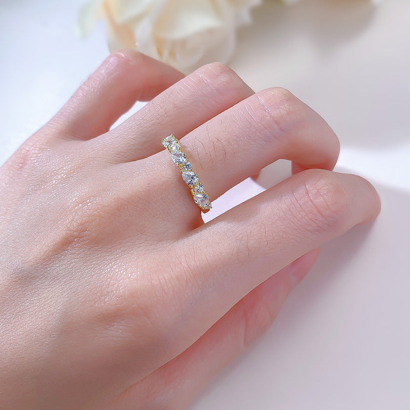 Pear & Round Cut Half Eternity Ring. Silver 925. Gold Plated