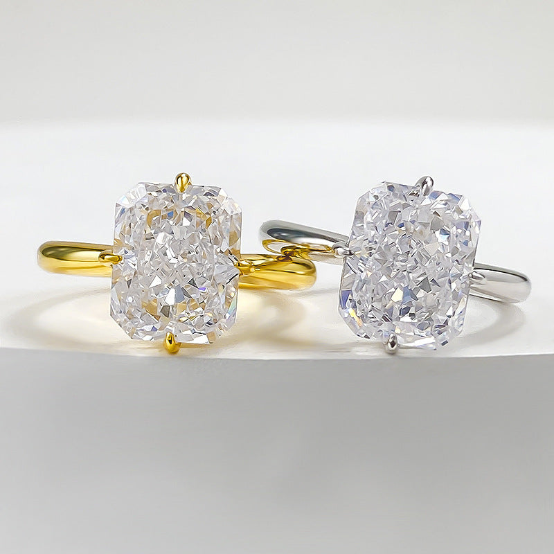 Radiant Cut Sterling Silver Solitaire Engagement Ring. White Gold and Gold Plated