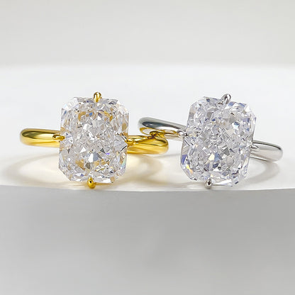 Radiant Cut Sterling Silver Solitaire Engagement Ring. White Gold and Gold Plated
