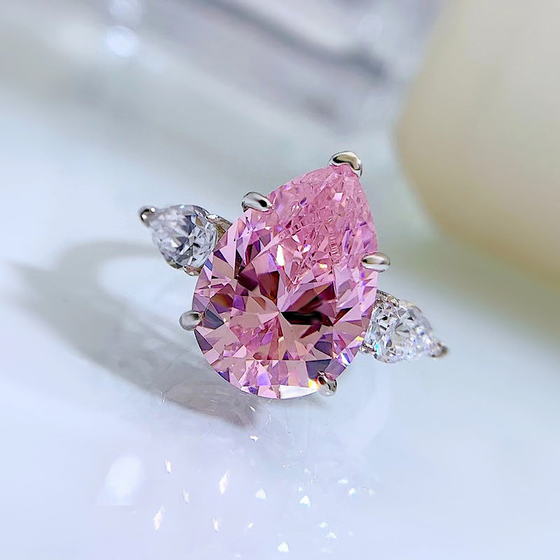 4 carat Pink Crushed Ice Pear Ring