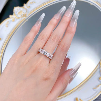 Oval Cut Half Eternity Ring. Silver 925. White Gold Plated