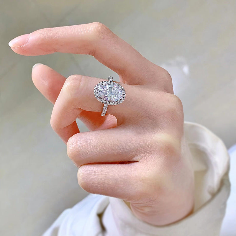 4 CT Oval Cut Halo Diamond Ring. Silver Travel Ring
