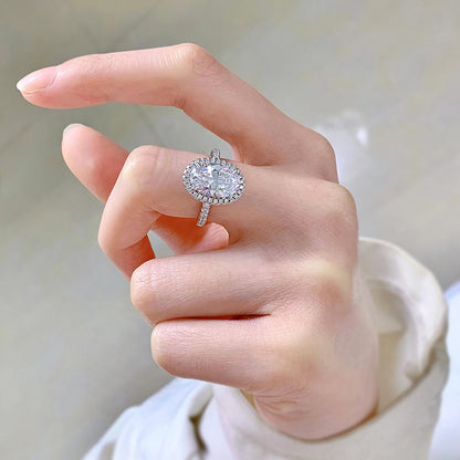 4 CT Oval Cut Halo Diamond Ring. Silver Travel Ring