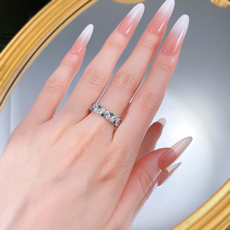 Emerald Bloom Oval & Round Cut Eternity Silver Ring