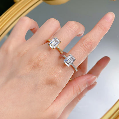 Gold Plated and White Gold Plated 3 CT Emerald Cut Hidden Halo Ring