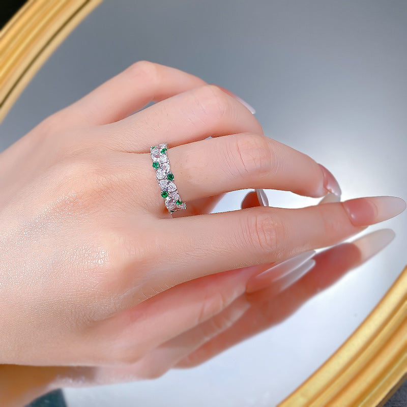 Emerald Bloom Oval & Round Cut Eternity Ring. Silver 925. White Gold Plated