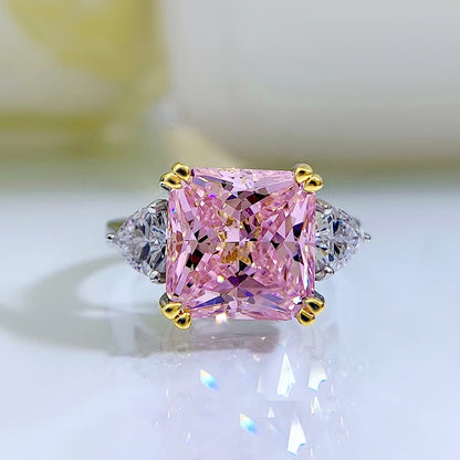 Pink Radiance Crushed Ice Three Stone Silver Ring