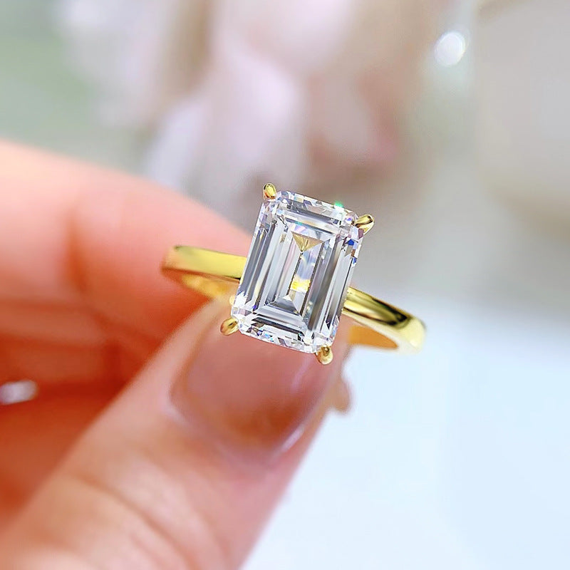 3 CT Emerald Cut Solitaire Ring. Gold Plated Silver 925 RIng