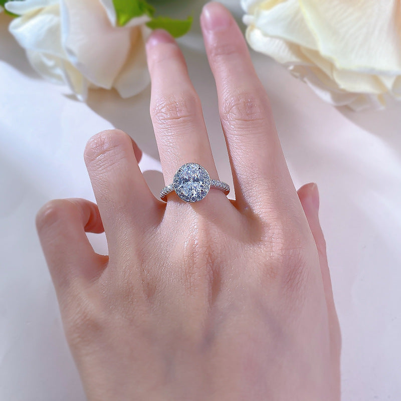 Oval Cut Halo Diamond Ring. Silver 925. Travel Ring. 925 Silver Ring