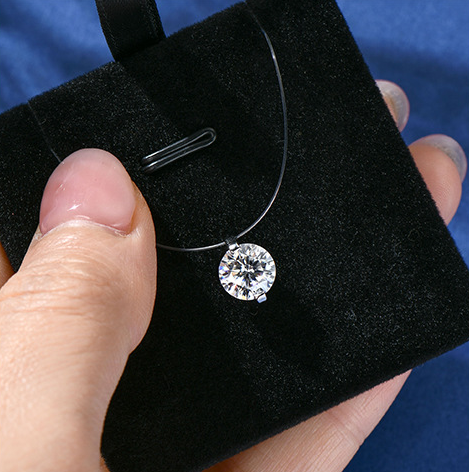 1 Carat Moissanite Invisible Wire Necklace. Silver 925