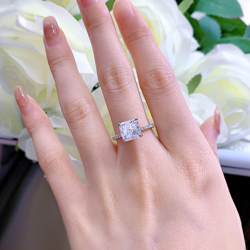Silver 925 Ring. Crushed Ice Princess-Cut Sparkle Ring
