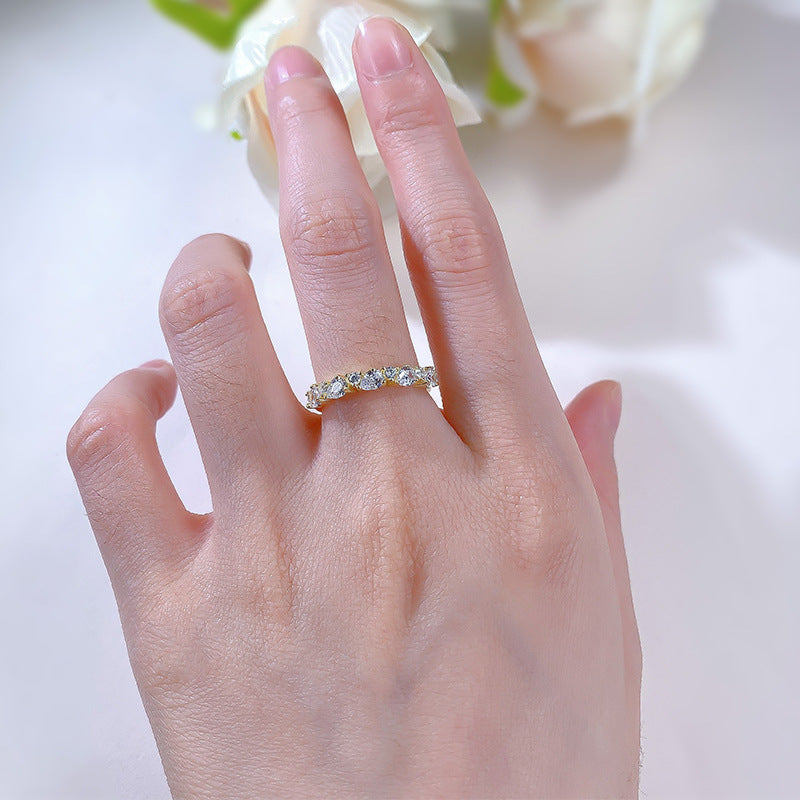 Pear & Round Cut Half Eternity Ring. Silver Gold Plated