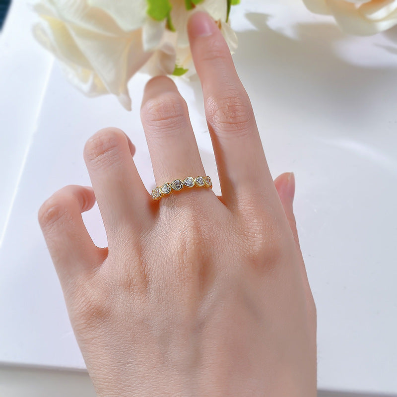 Gold plated silver 925 7 Stone Heart Bezel Diamond Anniversary Ring 