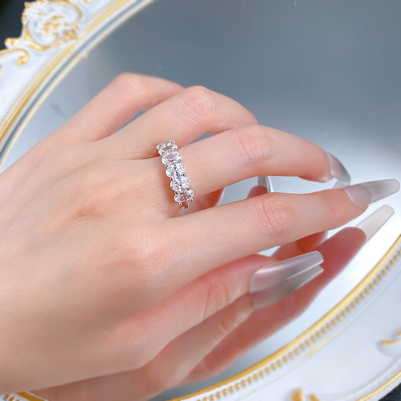 Oval Half Eternity Ring. Silver 925
