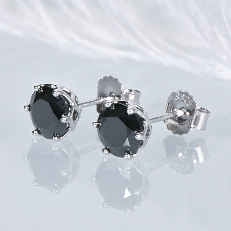 Black Moissanite Round Stud Earrings