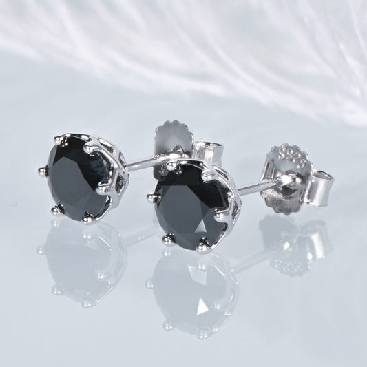 Black Moissanite Round Stud Earrings