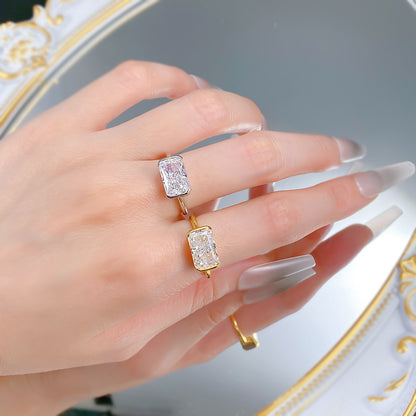 Ice Crushed Radiant Cut Bezel Ring. Gold Plated Ring. Silver 925