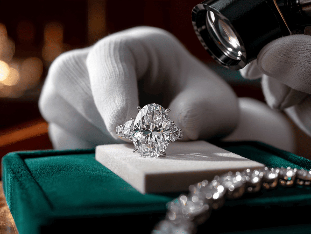 ANNXMEE moissanite ring undergoing a final quality inspection before presentation