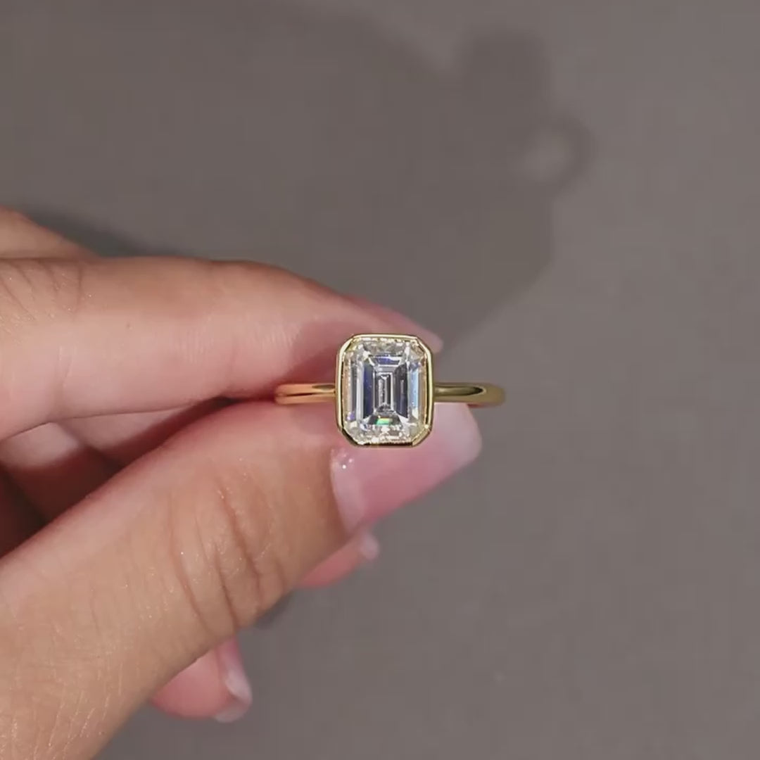 Emerald Cut Moissanite Bezel Ring