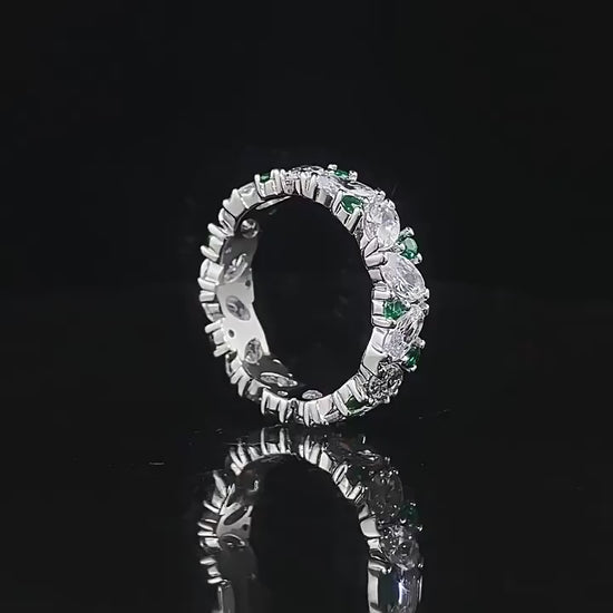 Emerald Bloom Oval & Round Cut Eternity Ring. Silver Ring. Gold Plated