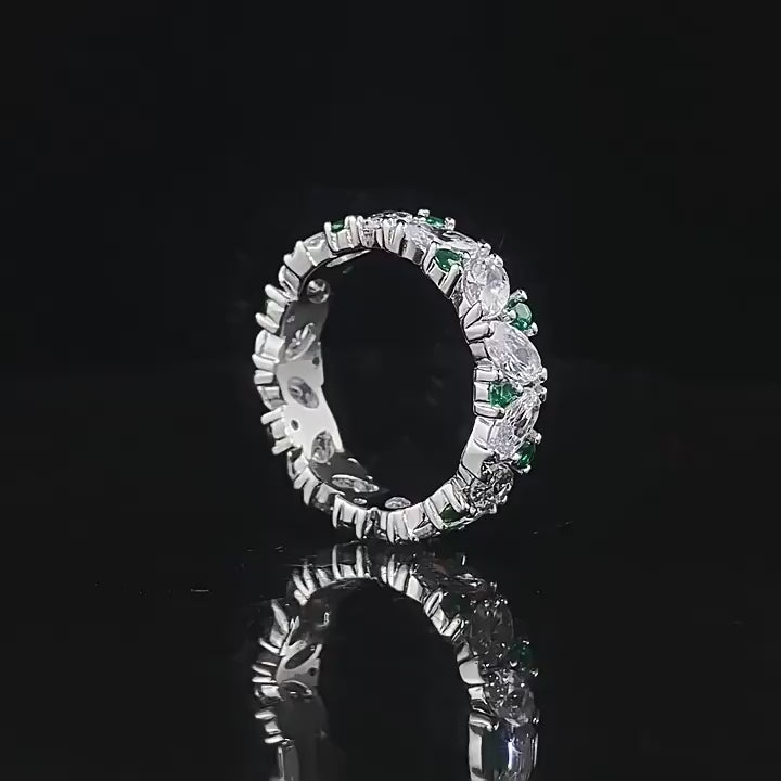 Emerald Bloom Oval & Round Cut Eternity Ring. Silver Ring. Gold Plated