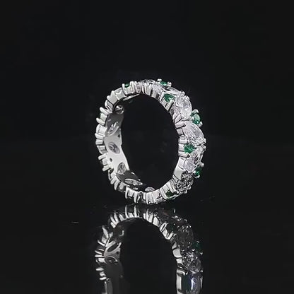 Emerald Bloom Oval & Round Cut Eternity Ring. Silver Ring. Gold Plated