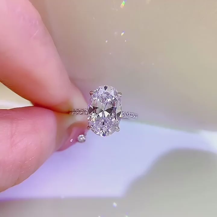 Crushed Ice Oval Cut 3 CT Hidden Halo Ring 
