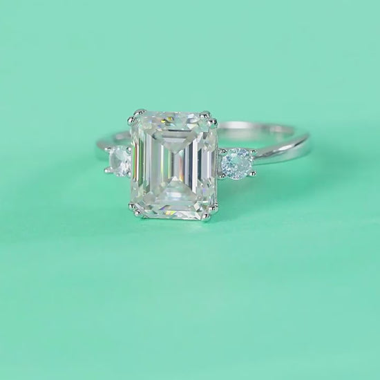 Emerald Cut Moissanite Three-Stone Engagement Ring