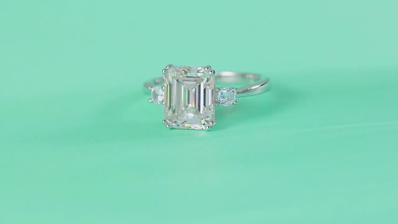 Emerald Cut Moissanite Three-Stone Engagement Ring
