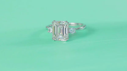 Emerald Cut Moissanite Three-Stone Engagement Ring