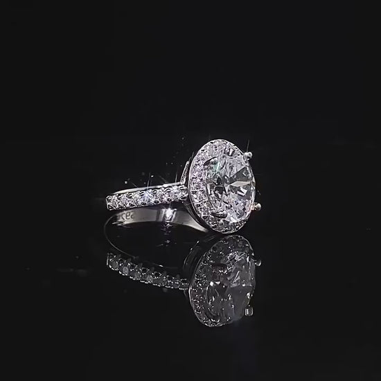 Oval Cut Halo Diamond CZ Silver Ring