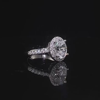 Oval Cut Halo Diamond CZ Silver Ring