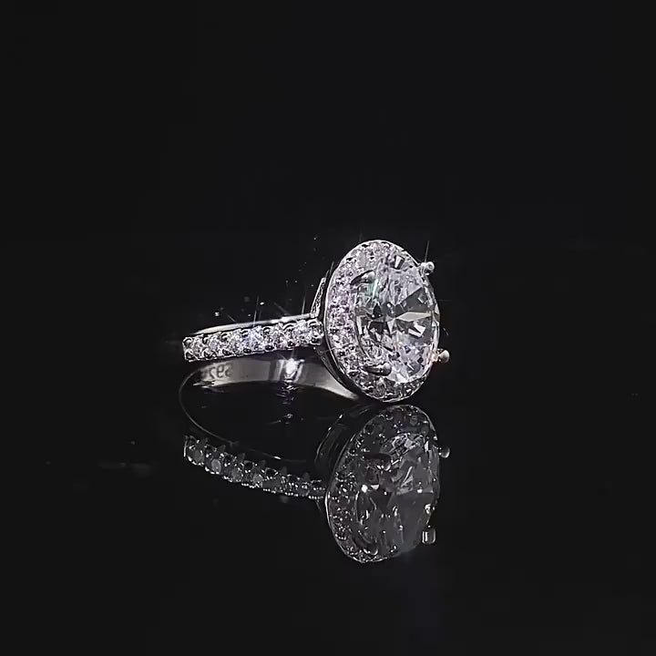 Oval Cut Halo Diamond CZ Silver Ring