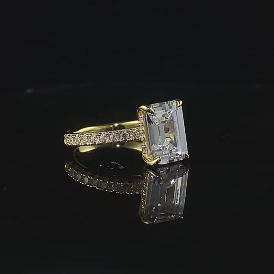 3 CT Emerald Cut Hidden Halo Ring