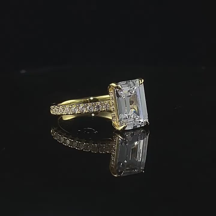 3 CT Emerald Cut Hidden Halo Ring