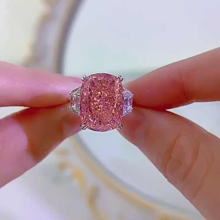 Crushed Ice Pink Radiant Cut Statement Ring. Silver 925 Ring