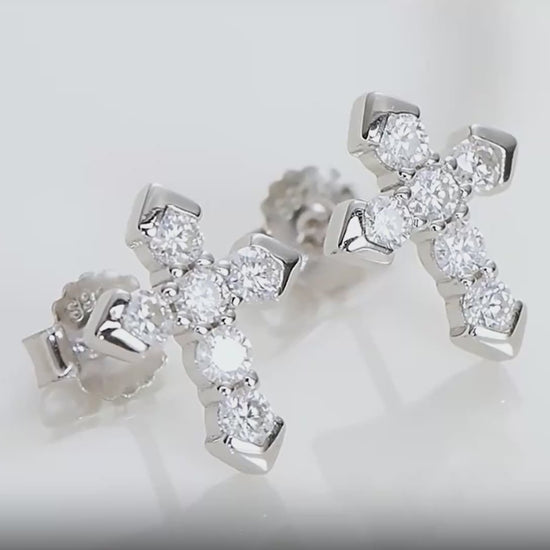 Silver Moissanite Cross Studs