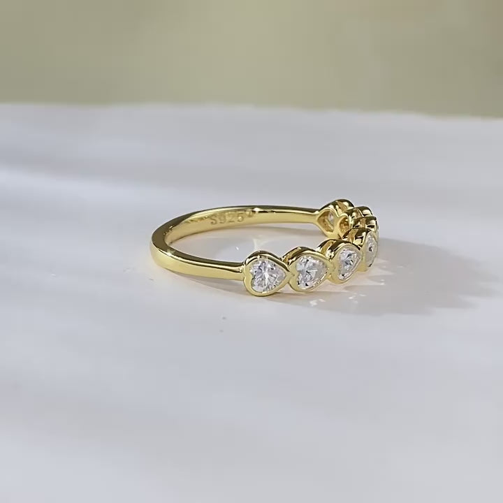 7 Stone Heart Bezel Diamond Anniversary Ring 