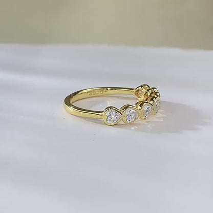 7 Stone Heart Bezel Diamond Anniversary Ring 