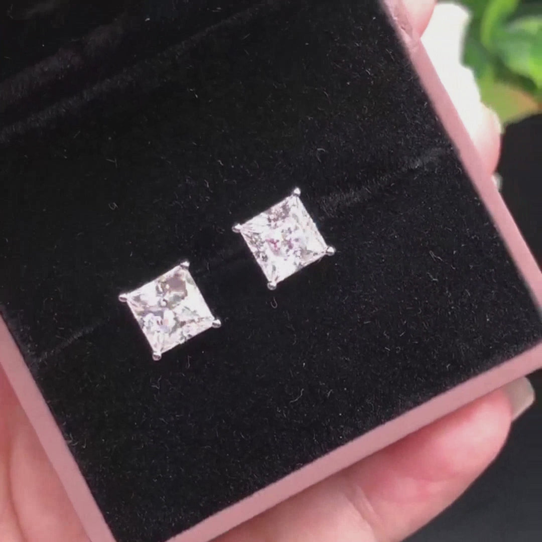 Princess Cut Moissanite Stud Earrings Video