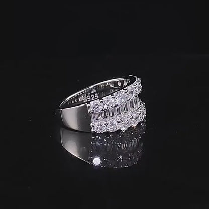 Emerald and Round Cut Diamond Band in White Gold Plated. Silver 925. Anniversary Ring. Half Eternity 