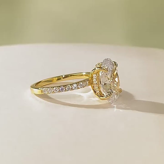 3 CT Crushed Ice Oval Diamond Hidden Halo Silver 925 Ring. Gold Plated. Travel Ring