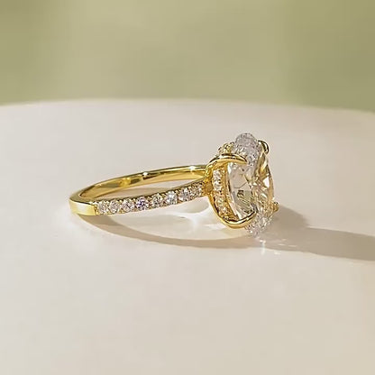 3 CT Crushed Ice Oval Diamond Hidden Halo Silver 925 Ring. Gold Plated. Travel Ring