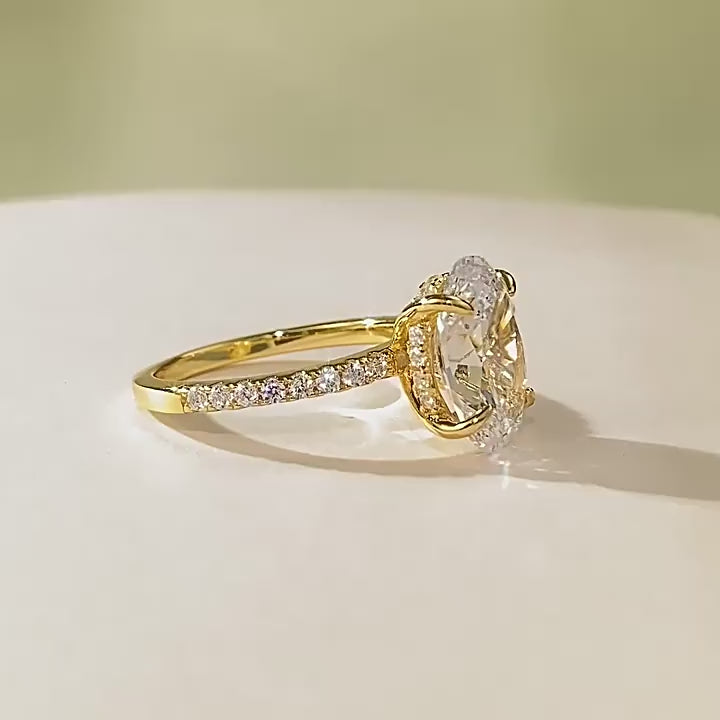 3 CT Crushed Ice Oval Diamond Hidden Halo Silver 925 Ring. Gold Plated. Travel Ring