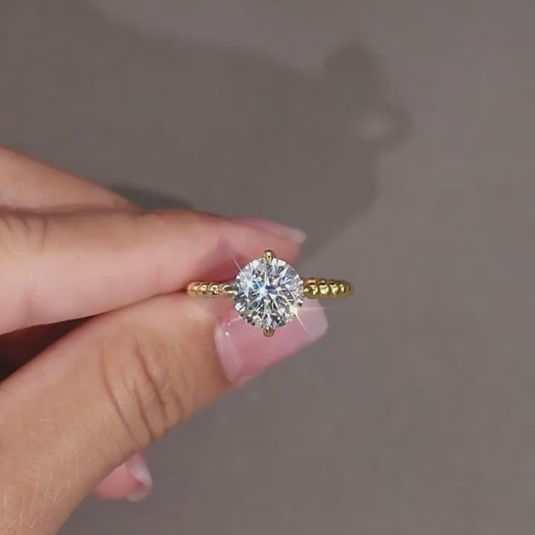 Golden Bead Solitaire Ring